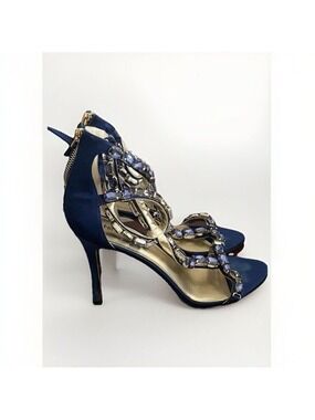 Nine West Blue Velvet Jewel High Heels Size 8.5